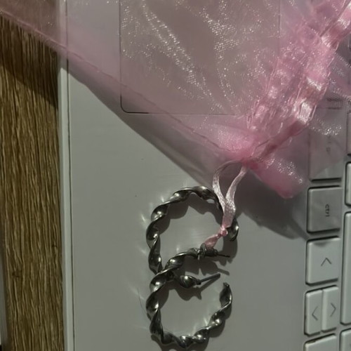Silver hoop earrings with embossed design, pair