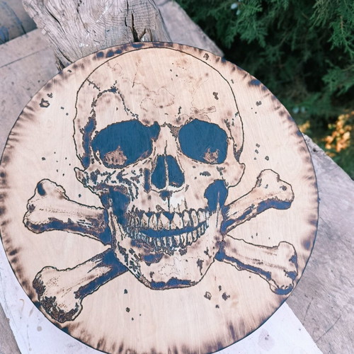 Wooden pyrography plaque handmade, 55 cm diameter