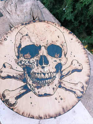 Wooden pyrography plaque handmade, 55 cm diameter