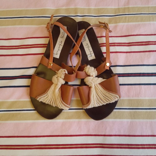 Ioanna Kourbela leather women's sandals used, size 37, brown beige