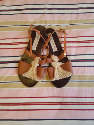 Ioanna Kourbela leather women's sandals used, size 37, brown beige