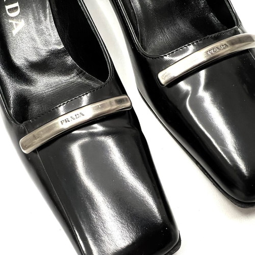 Prada mid heel leather pumps, black, size 37