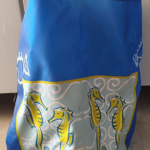 Waterproof beach bag with seahorse design used, 48cm