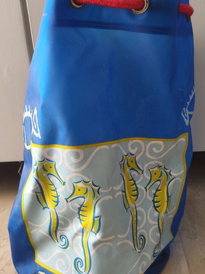 Waterproof beach bag with seahorse design used, 48cm