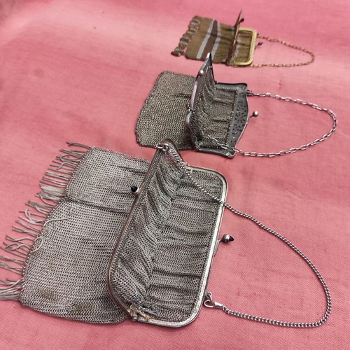 Vintage women's mesh purses like new, set of 3, alpacca and silver
