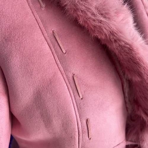 Pink Suede Coat with Real Fur Like New