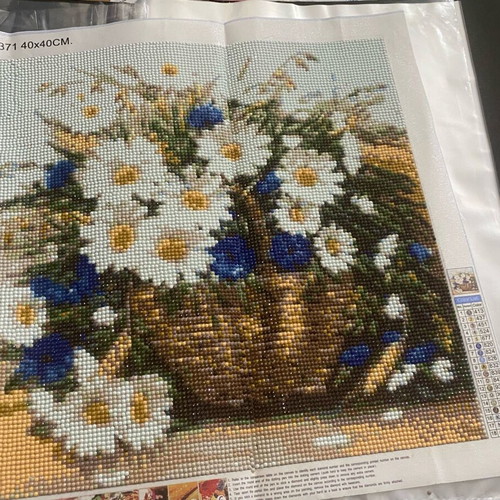 Diamond Painting "Daisies in Basket" complete handmade artwork 40x40cm new