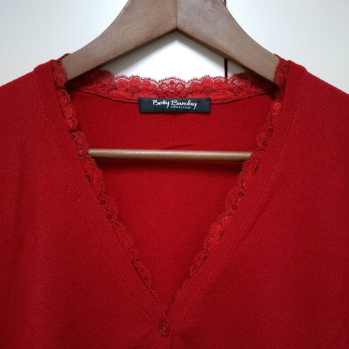Betty Barclay red cardigan like new UK16 with lace detail