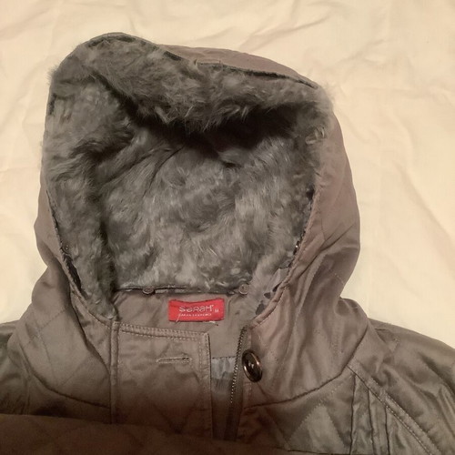 Women's long brown jacket like new with detachable hood, size M