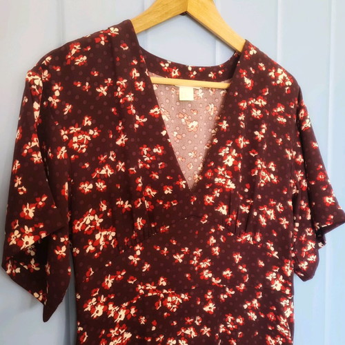Maxi floral dress H&M like new, burgundy with retro pattern