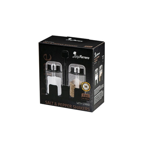Luigi Ferrero Rome FR-7902R salt and pepper set on stand new, 3 pieces