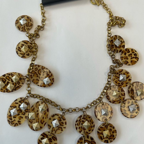Studded Leopard Statement Necklace new, brown and gold