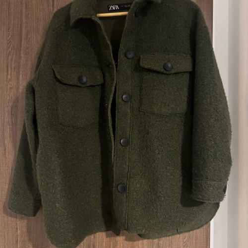 Shearling coat Zara S used, green, polyester