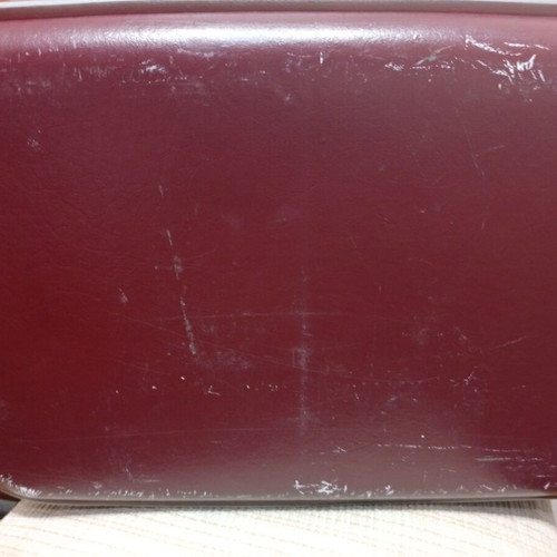 Vintage travel suitcase used, burgundy leather exterior
