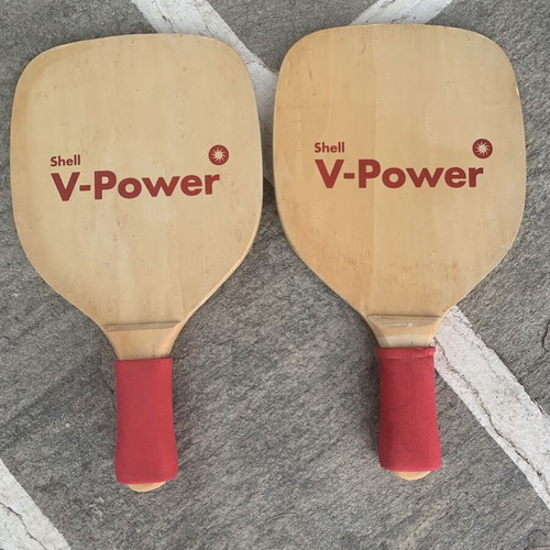 Rackets used, one with surface crack on edge