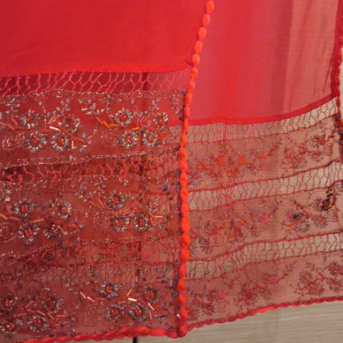 Evening scarf with beads like new, red