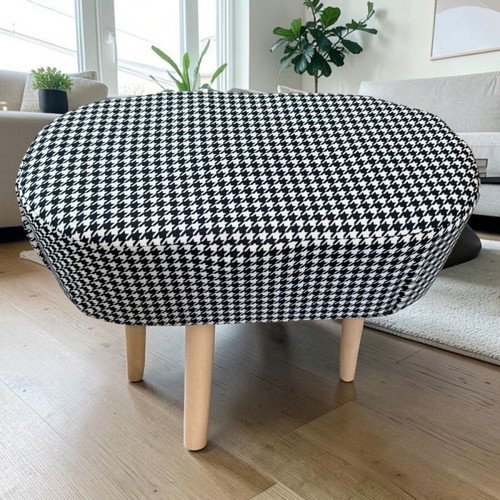 Fabric Pouf Stool with Wooden Legs Pied de Poule 60x34x44cm new