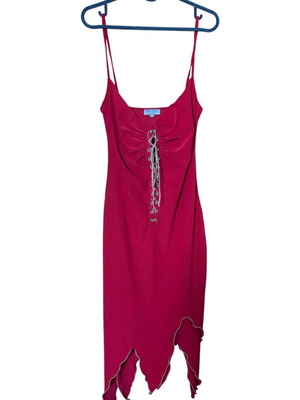 Vintage red lace-up dress, size M/L