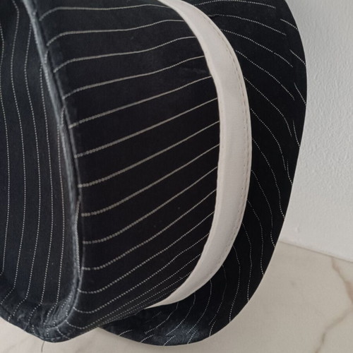Pork Pie striped hat used, black and white