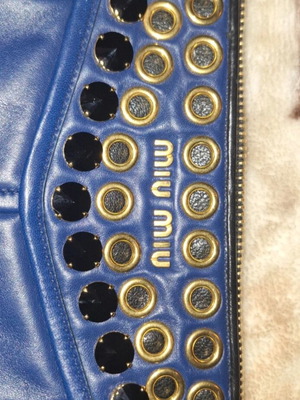 Miu Miu clutch bag new, blue leather with studs