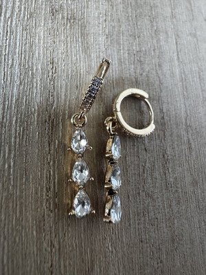 Steel earrings with gold tone and crystal stones, new