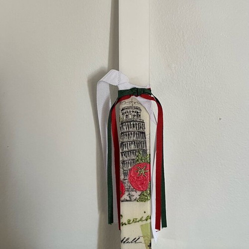 Candle with the Leaning Tower of Pisa new, decoupage with acrylic paint