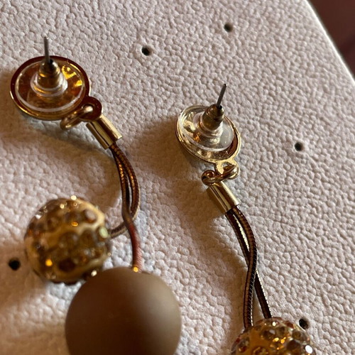 Earrings brown and beige with rhinestones like new, unworn