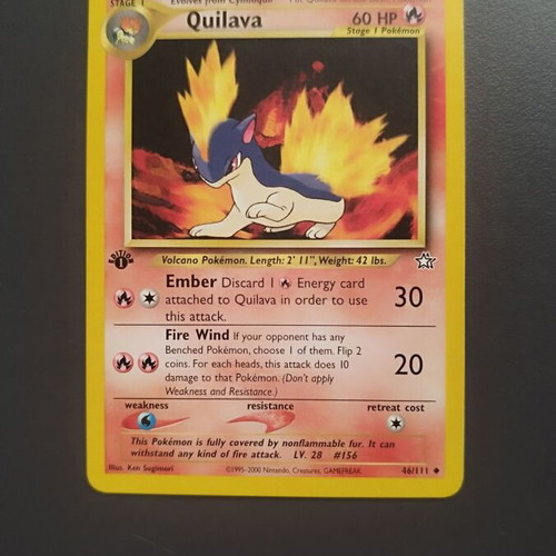 Pokemon TCG Quilava 46/111 1st Edition Neo Genesis card used, good condition