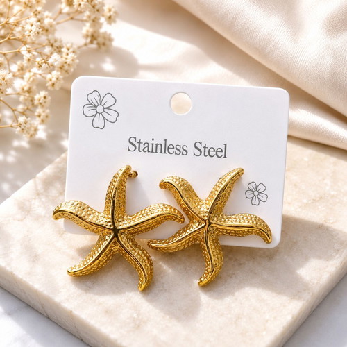 Starfish stainless steel earrings new, gold tone