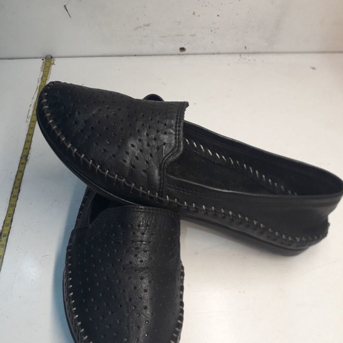 Women's leather shoes size 36, black, flat with soft rubber sole