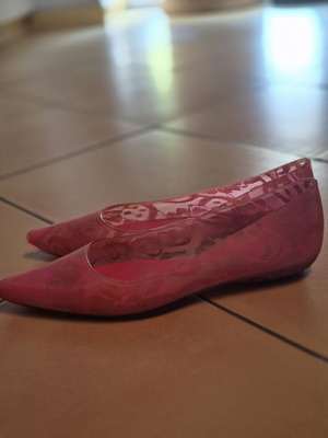Melissa jelly ballerina shoes used, pink, lace design