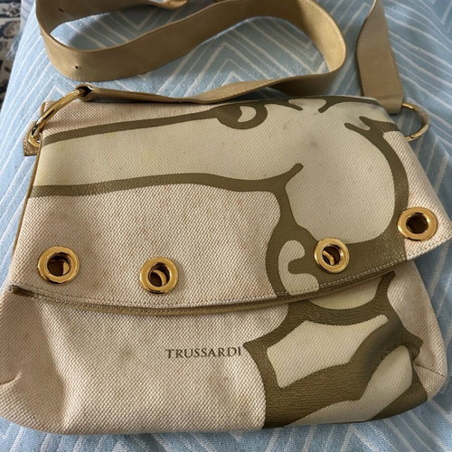 Trussardi cross body bag used beige with gold decorative details