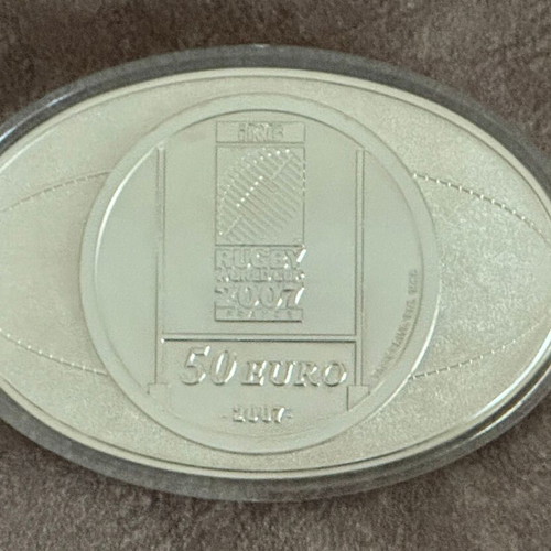 Rugby World Cup 2007 Silver Coin 50 Euro New, Limited Edition