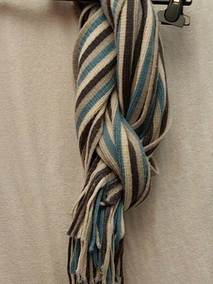 Men's knitted scarf like new with blue and white stripes