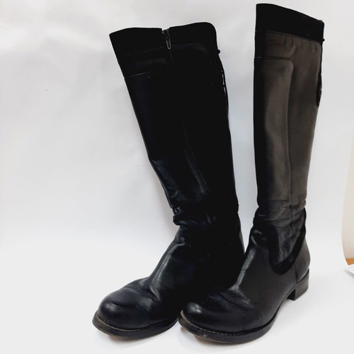 Black leather and suede boots with warm fleece lining, US 8 EU 39