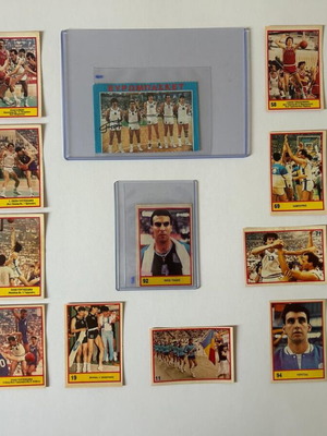 Eurobasket 1987 Πακέτο 11 μεταχειρισμένων υπογεγραμμένων αυτοκόλλητων από Παναγιώτη Γιαννάκη