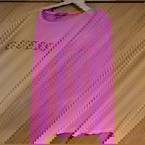 Γυναικείο μπλουζάκι Guess ροζ διαφάνεια σαν καινούργιο, μέγεθος XS