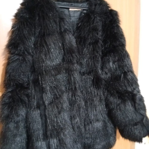 Short synthetic black fur coat like new, size S-M