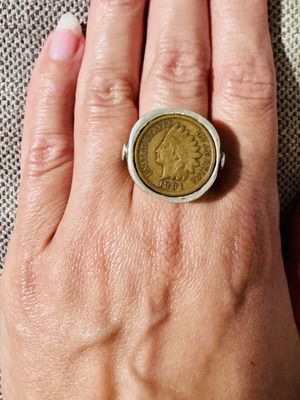 Vintage 925 Silver Ring with Authentic Indian Head Penny 1891