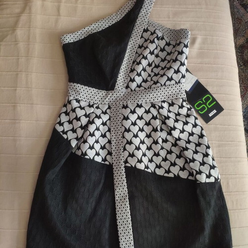 Access women's dress new, mini one-shoulder, size small, black-white