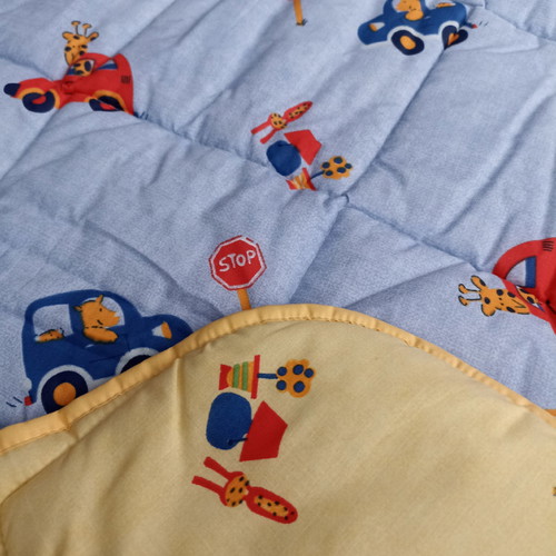 Double quilt new two-sided with blue and soft yellow trim