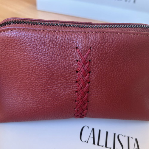 Callista Crafts leather vanity case, ruby red, wrist strap