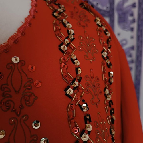 Vintage Caftan embroidered, new, red, size L