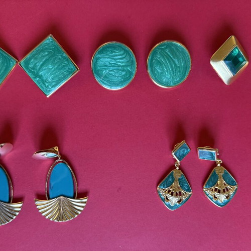 Vintage earrings set of 5 pairs turquoise and gold, like new