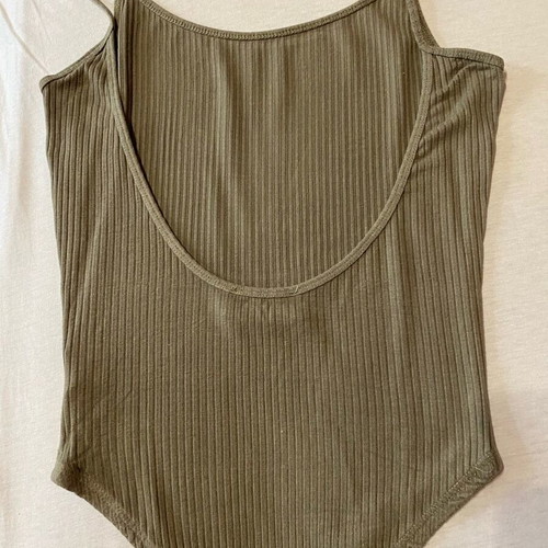 Pull & Bear khaki ribbed bodysuit like new, size S