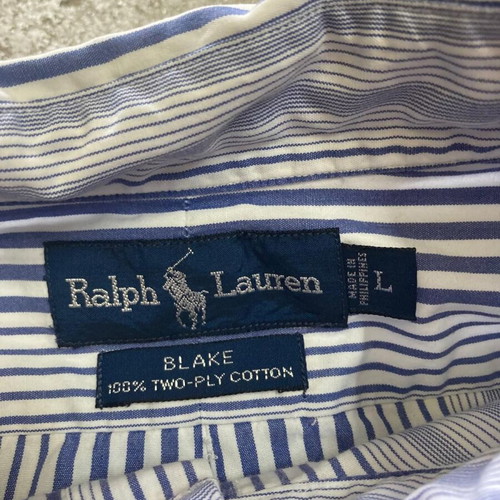 Ralph Lauren Blake Long Sleeve Shirt, Light Blue White Pinstripe, L