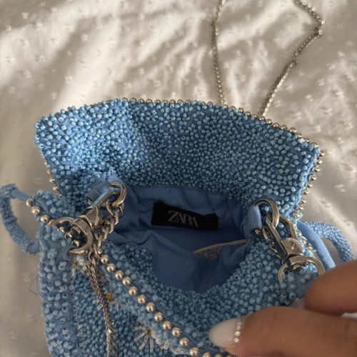 Zara limited edition blue beaded handbag with flowers