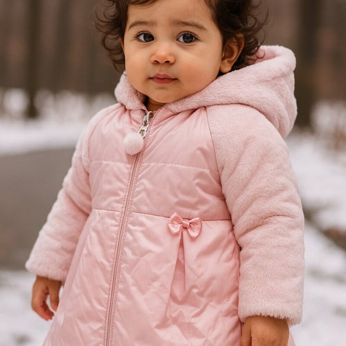 Marasil long coat for baby girl 9-12 months 80cm pink like new