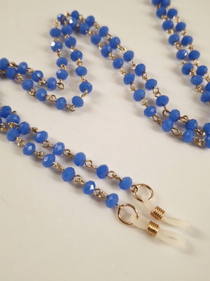 Eyeglass accessory rosary with blue beads and gold details like new
