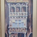 Vintage Gobelin Cross Stitch Architectural Scene in Frame like new
